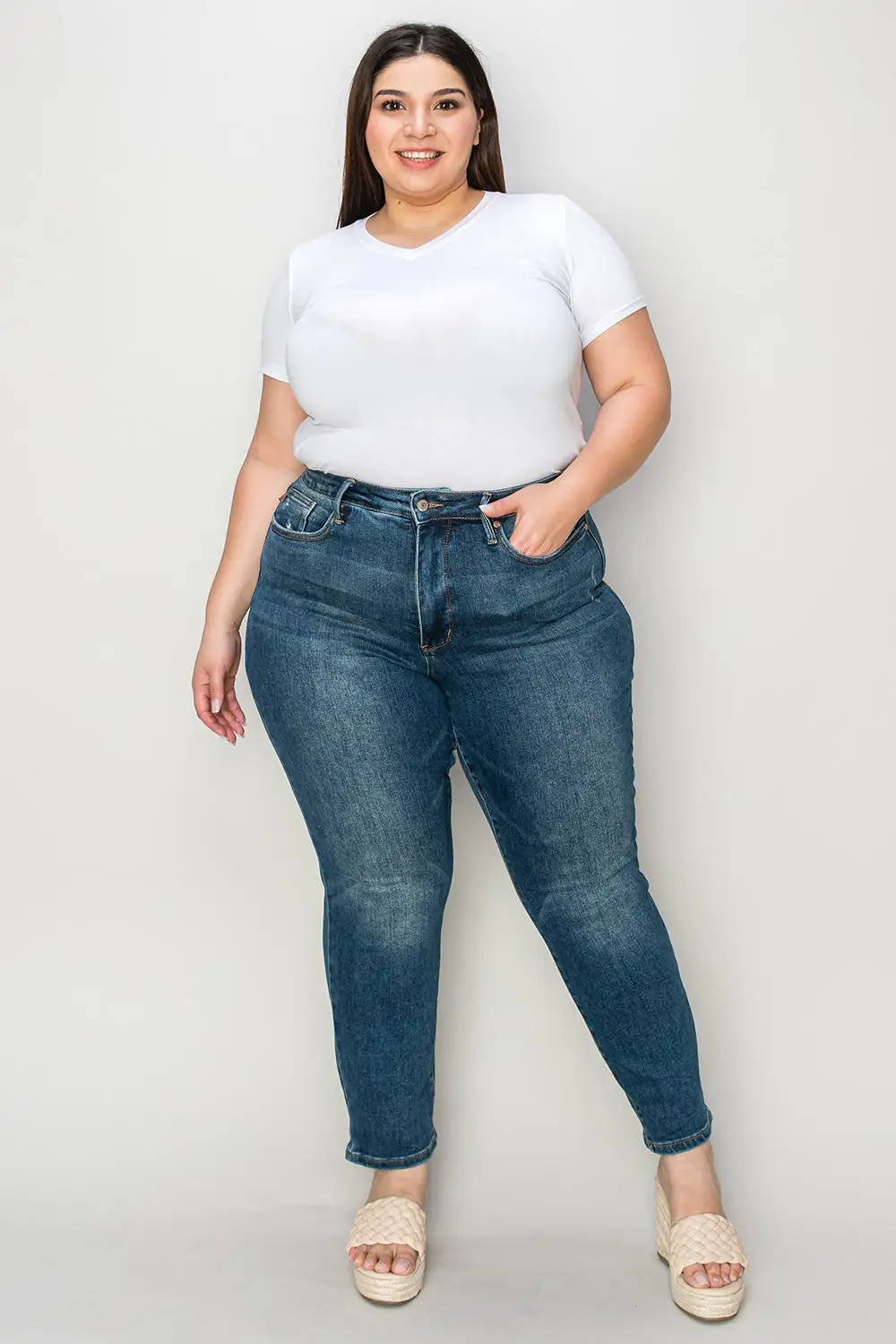Textured High Waist Denim Jeans