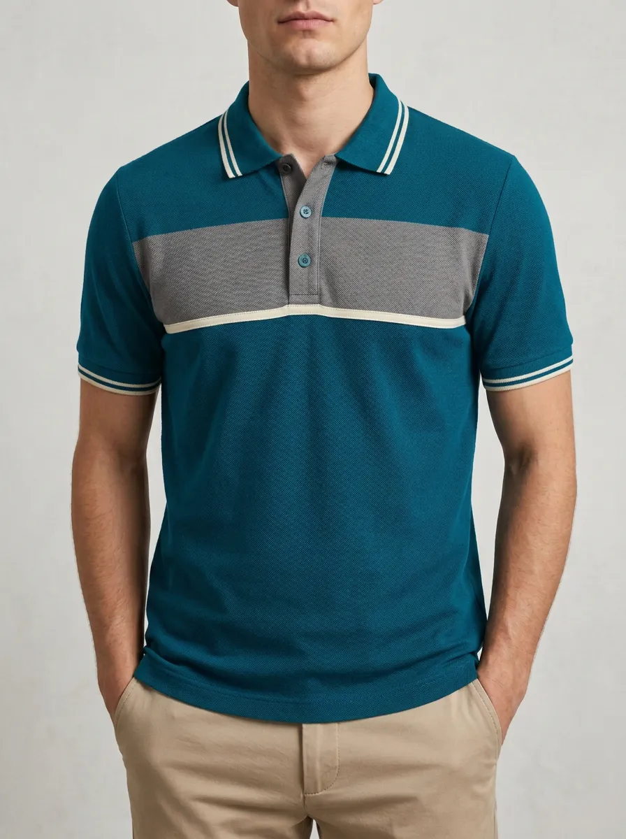 Men's Casual Colorblock Striped Pattern Contrast Trim Polo Shirt