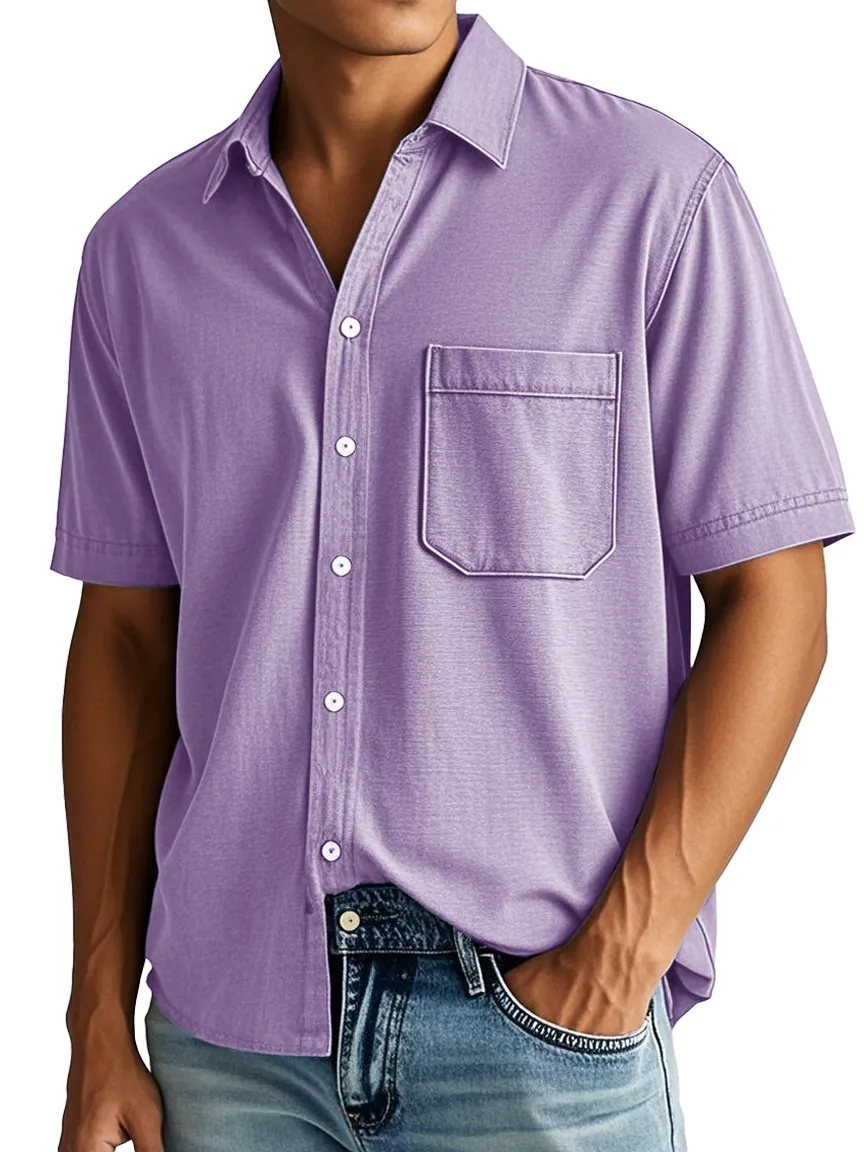 Clean Cut Short Sleeve Open Collar Pocket Shirt