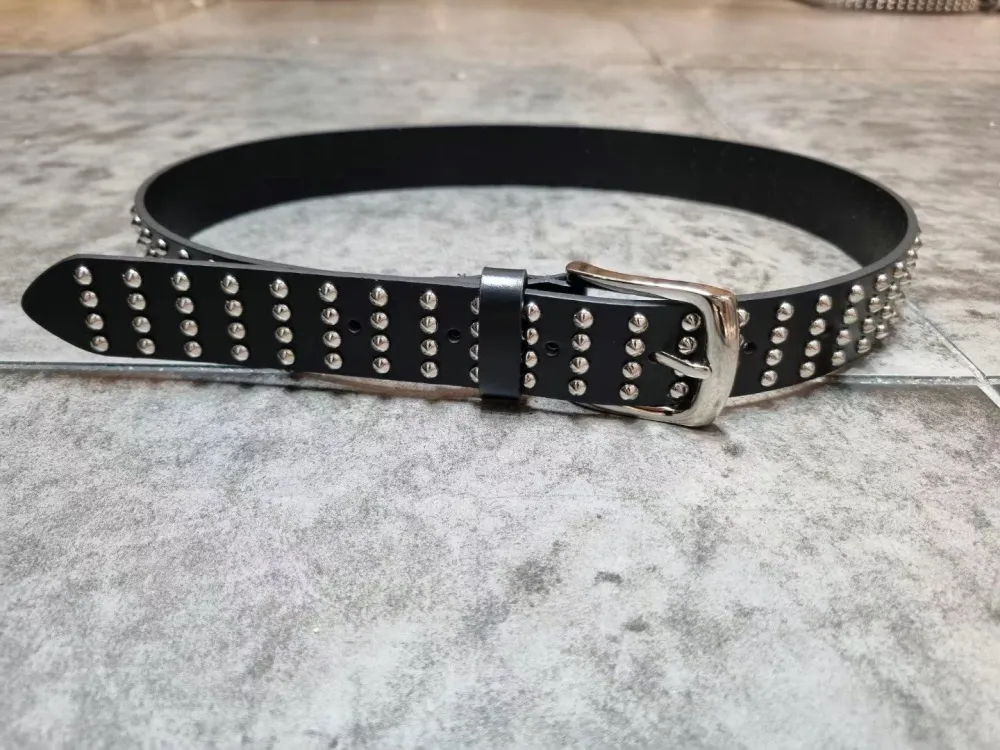 Studded Buckle Genuine Leather Belt