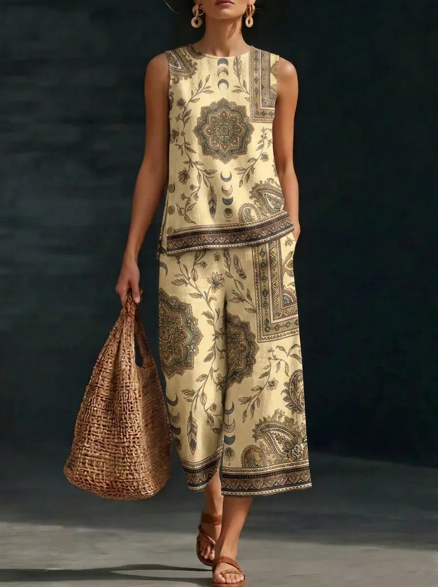 Women's Bohemian Mandala Paisley Printed Sleeveless Set