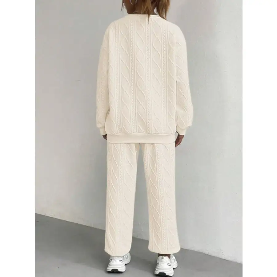 Relaxed Texture Round Neck Top and Pants Set