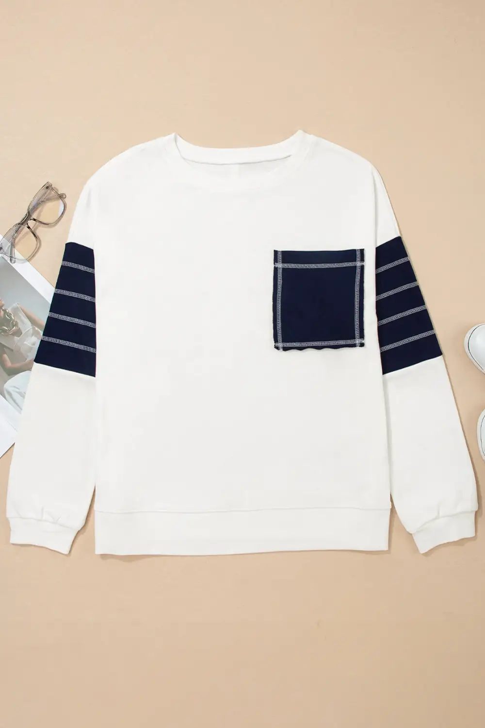 Pocket Detail Exposed Seam Drop Shoulder Sweatshirt