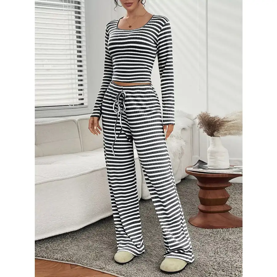 Classic Striped Long Sleeve Top and Pants Set