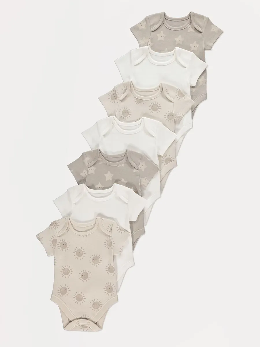Sun and Star Print Short Sleeve Bodysuits 7 Pack