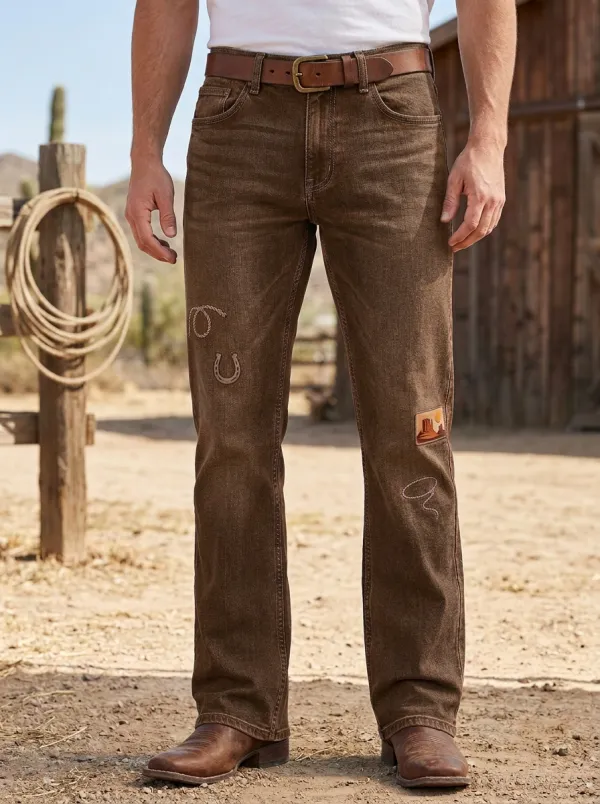 Men's Western Cowboy Horseshoe Horse Desert Jeans