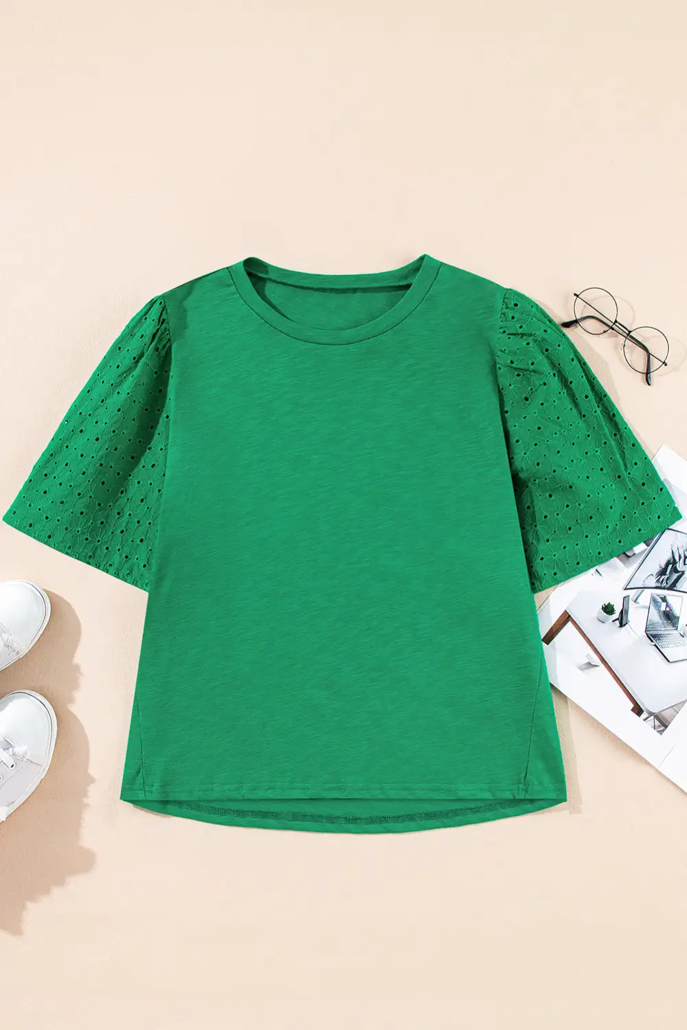 Bright Green Eyelet Embroidered Patchwork