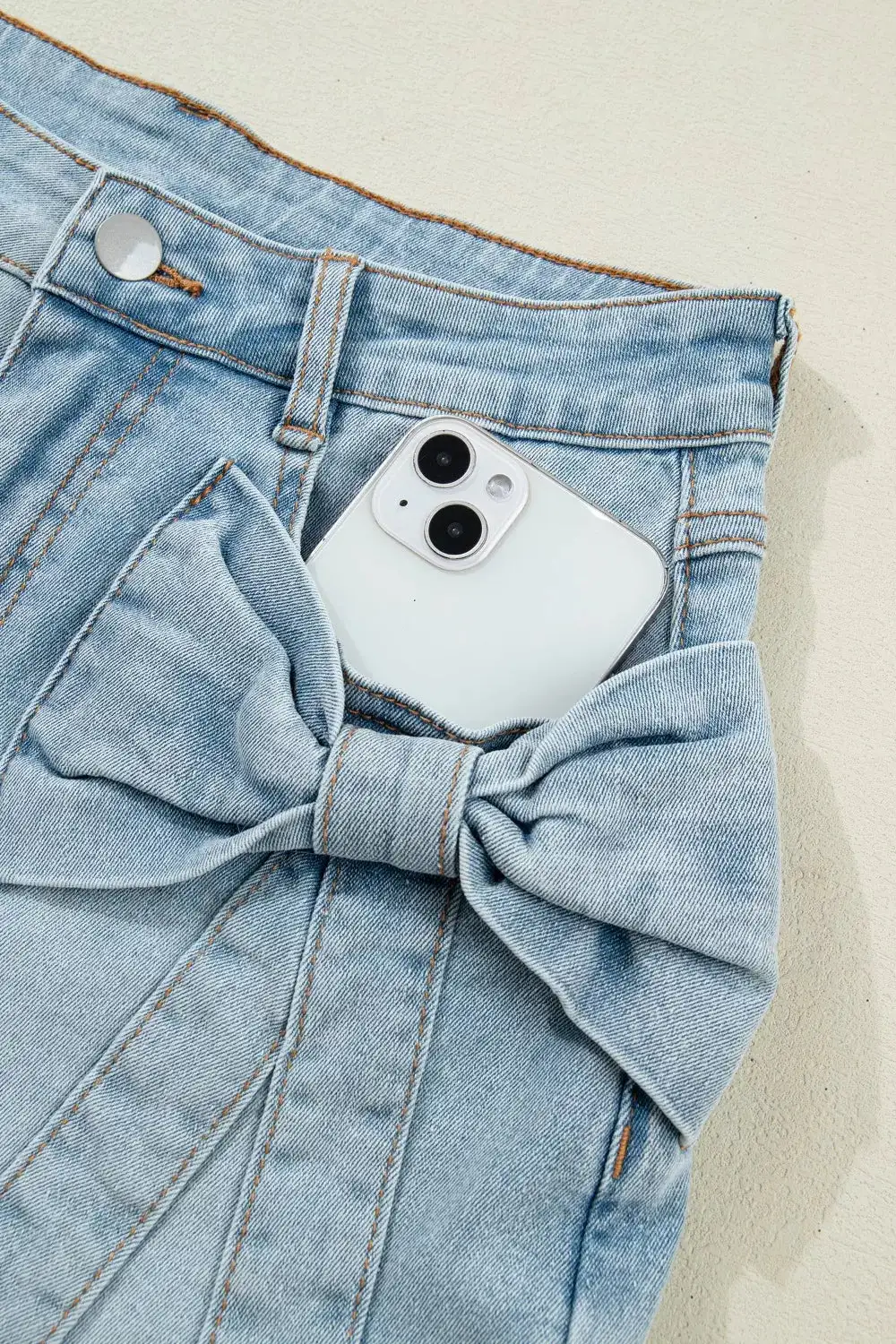 Bow Detail Denim Shorts with Pockets