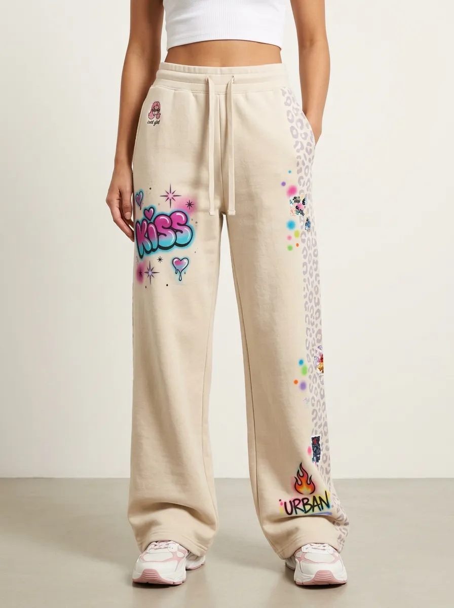 Women's Streetwear Kiss Graffiti Leopard Printed Sweatpants