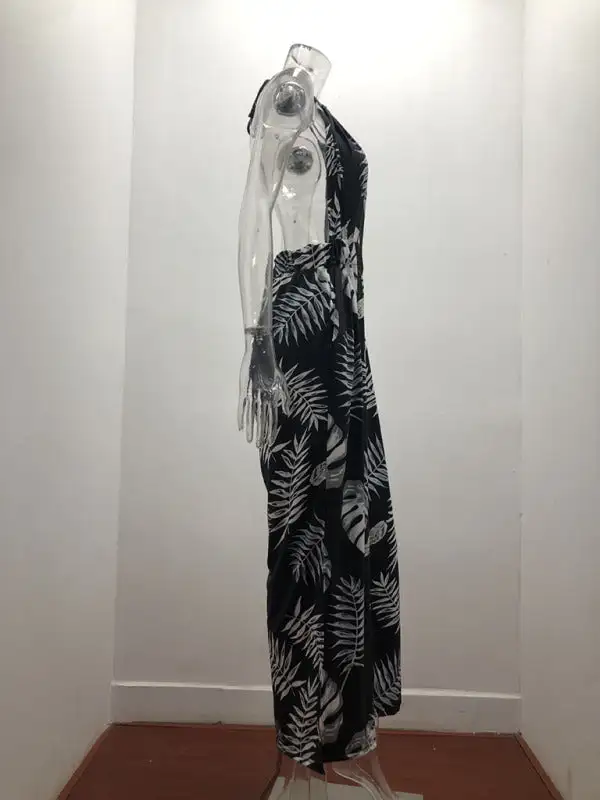 Irregular Printed Halter Neck Jumpsuit