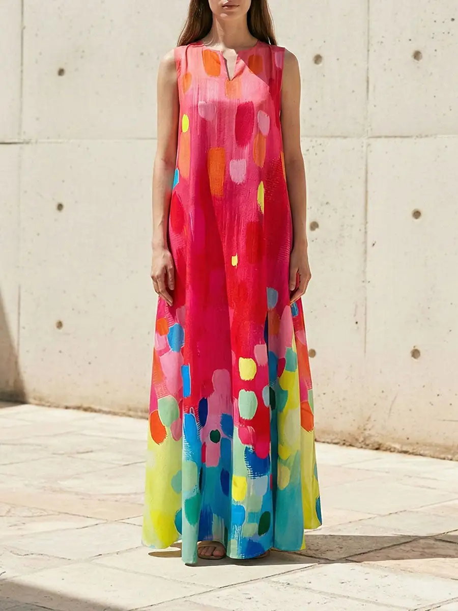 Printed Sleeveless Neck Maxi Dress