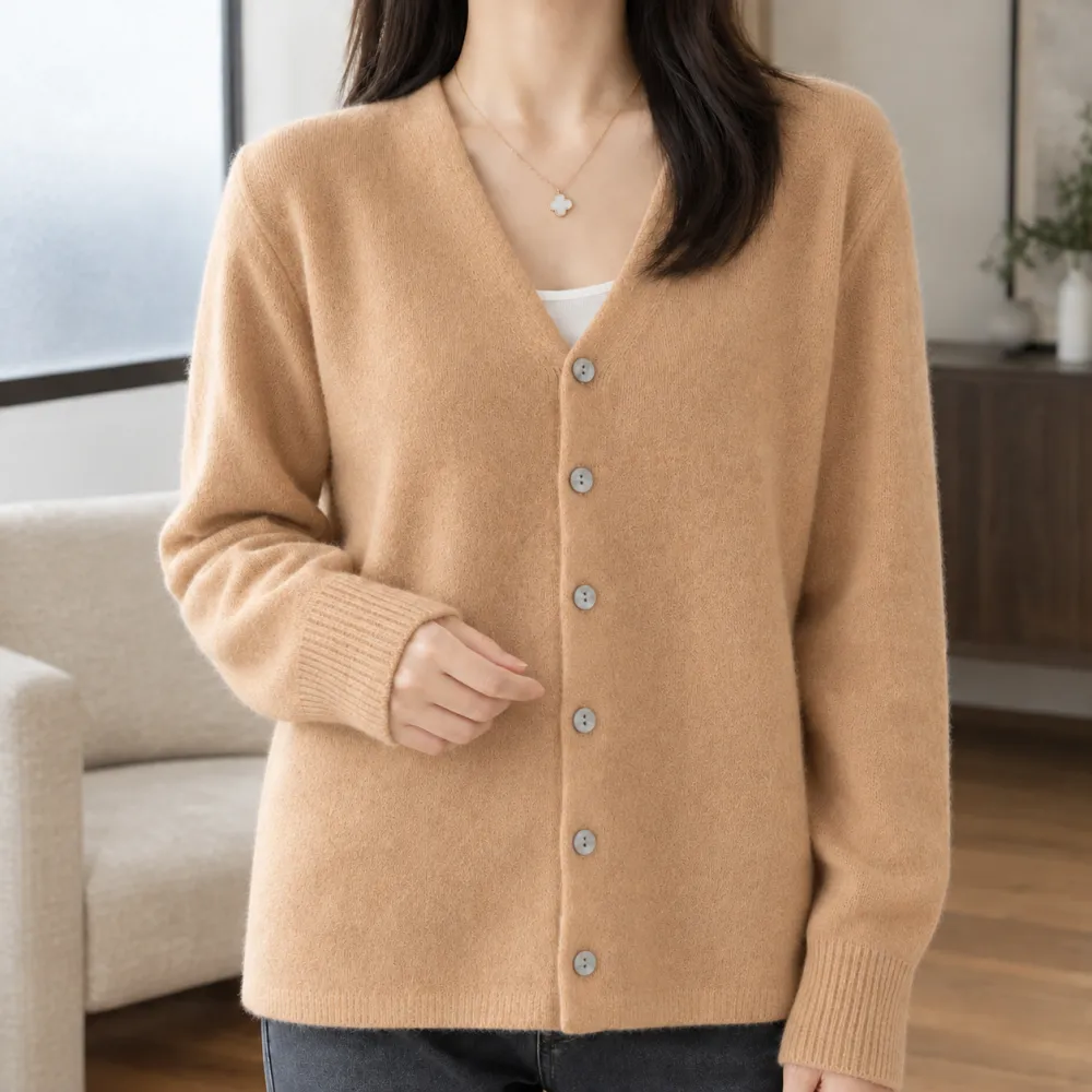 V-Neck Soft Knit Straight Fit Cardigan