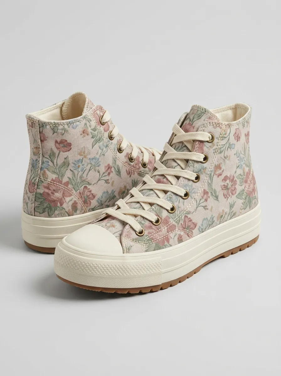 Women's Vintage Floral Botanical Printed High Top Sneakers