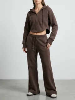 Women's Urban Sport Inspired Cropped Hooded Jacket and Flare Pants Active Set