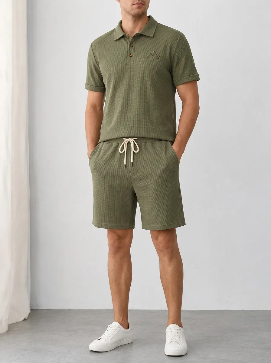 Men's Mountain Minimalist Embroidered Waffle Knit Polo Shirt