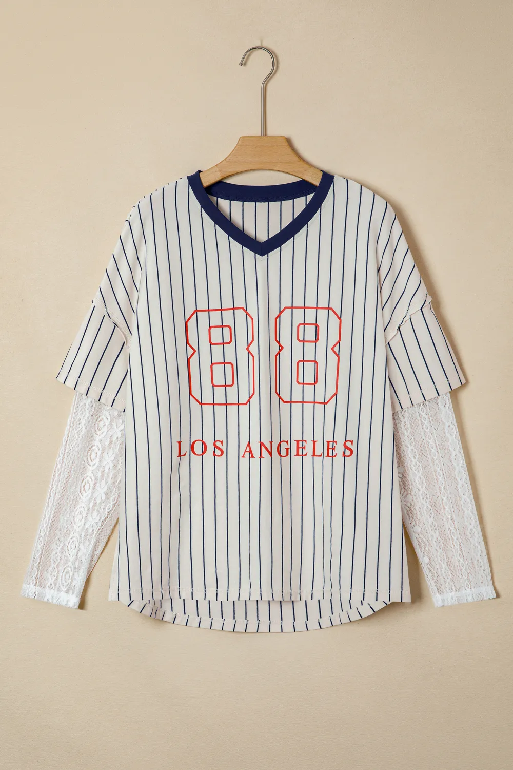 Blue Stripe Angel Graphic Lace Top