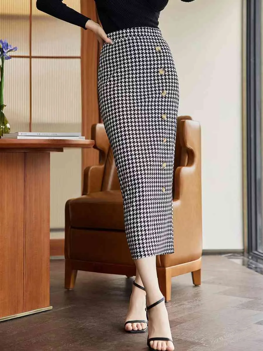 Button Front Midi Side Slit Skirt
