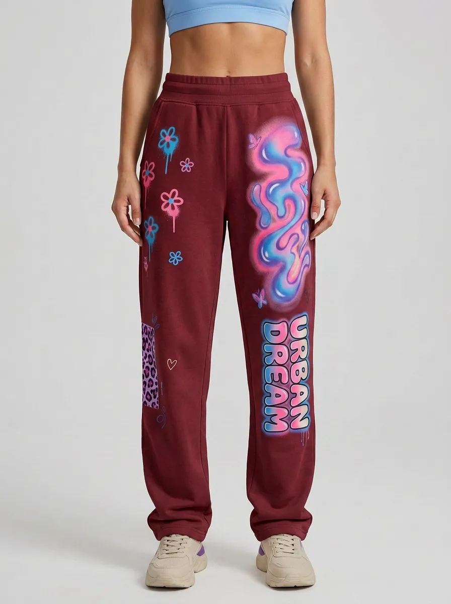 Women's Streetwear Urban Dream Graffiti Flower Printed Sweatpants
