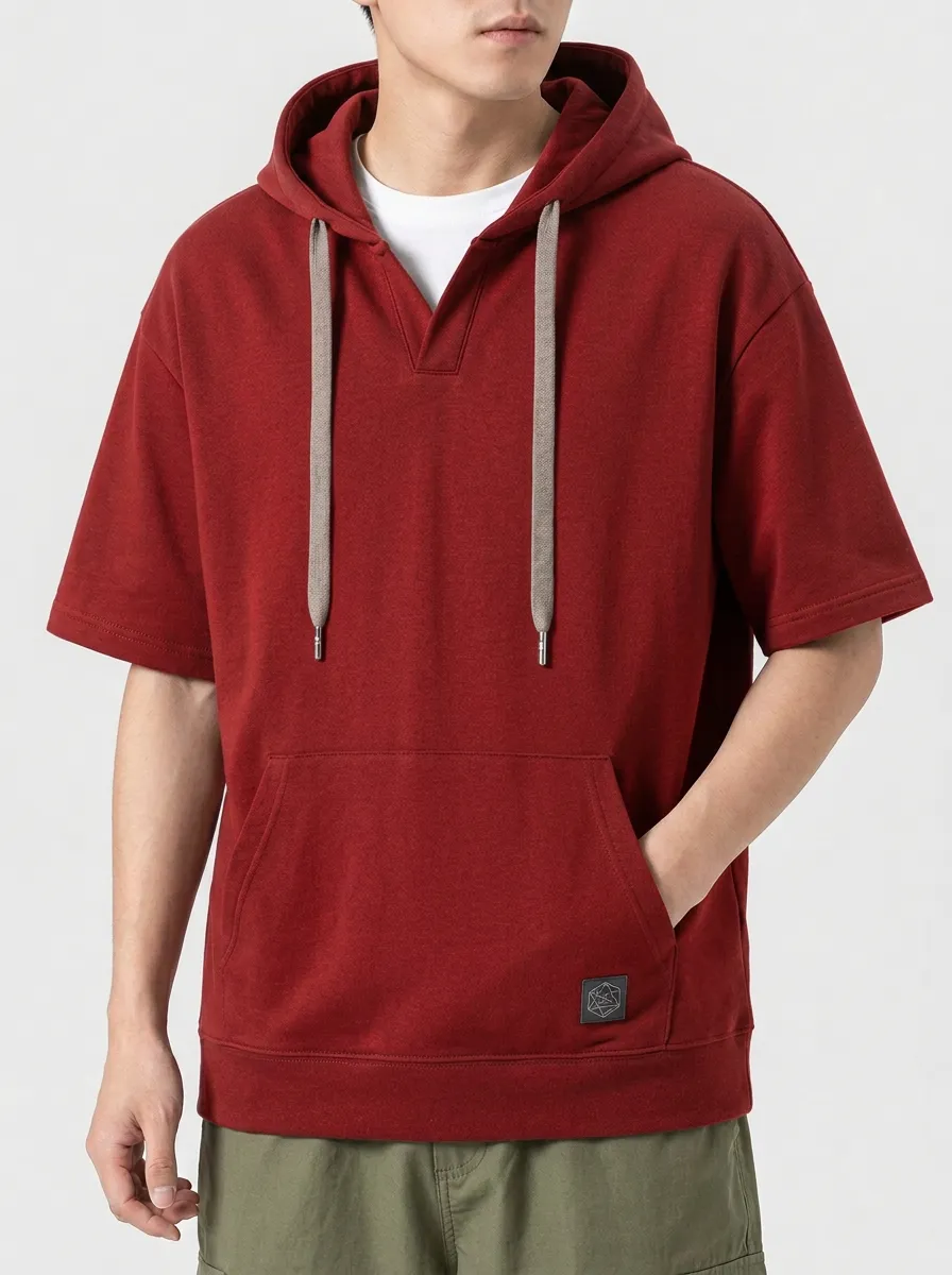 Modern Short Sleeve Minimalist Style Men's Hoodie