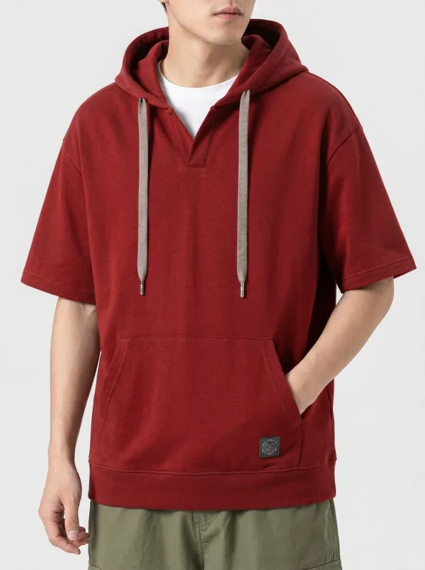 Modern Short Sleeve Minimalist Style Men's Hoodie