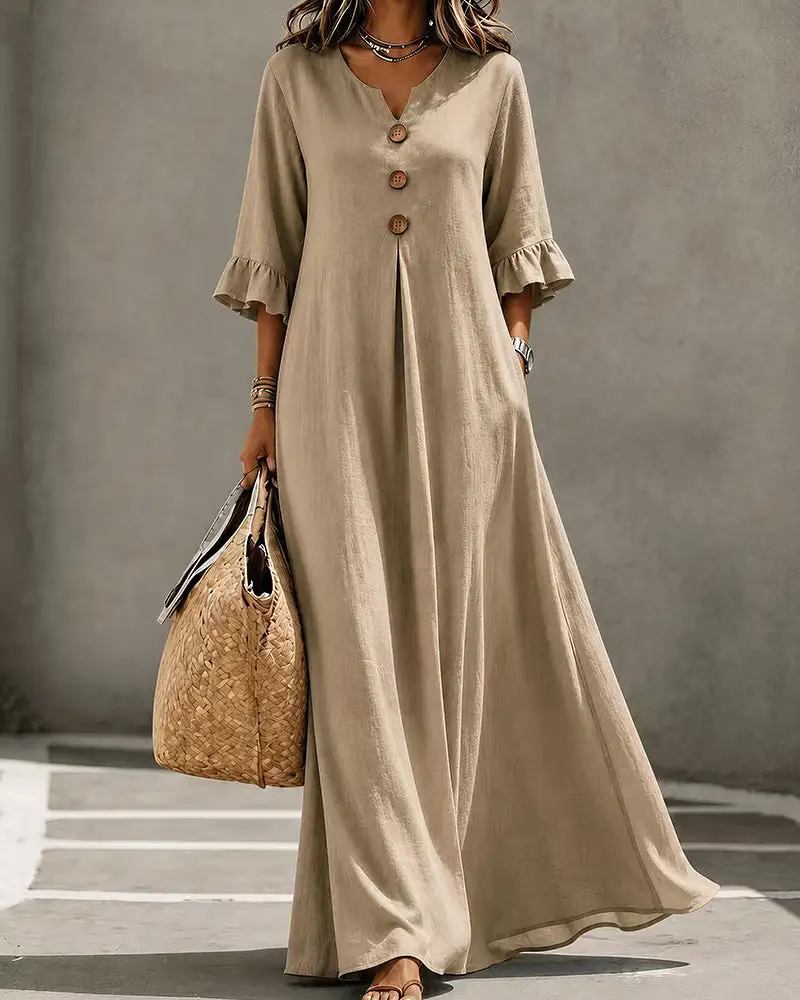 Effortless Boho V-Neck Ruffle Sleeve Maxi Dress