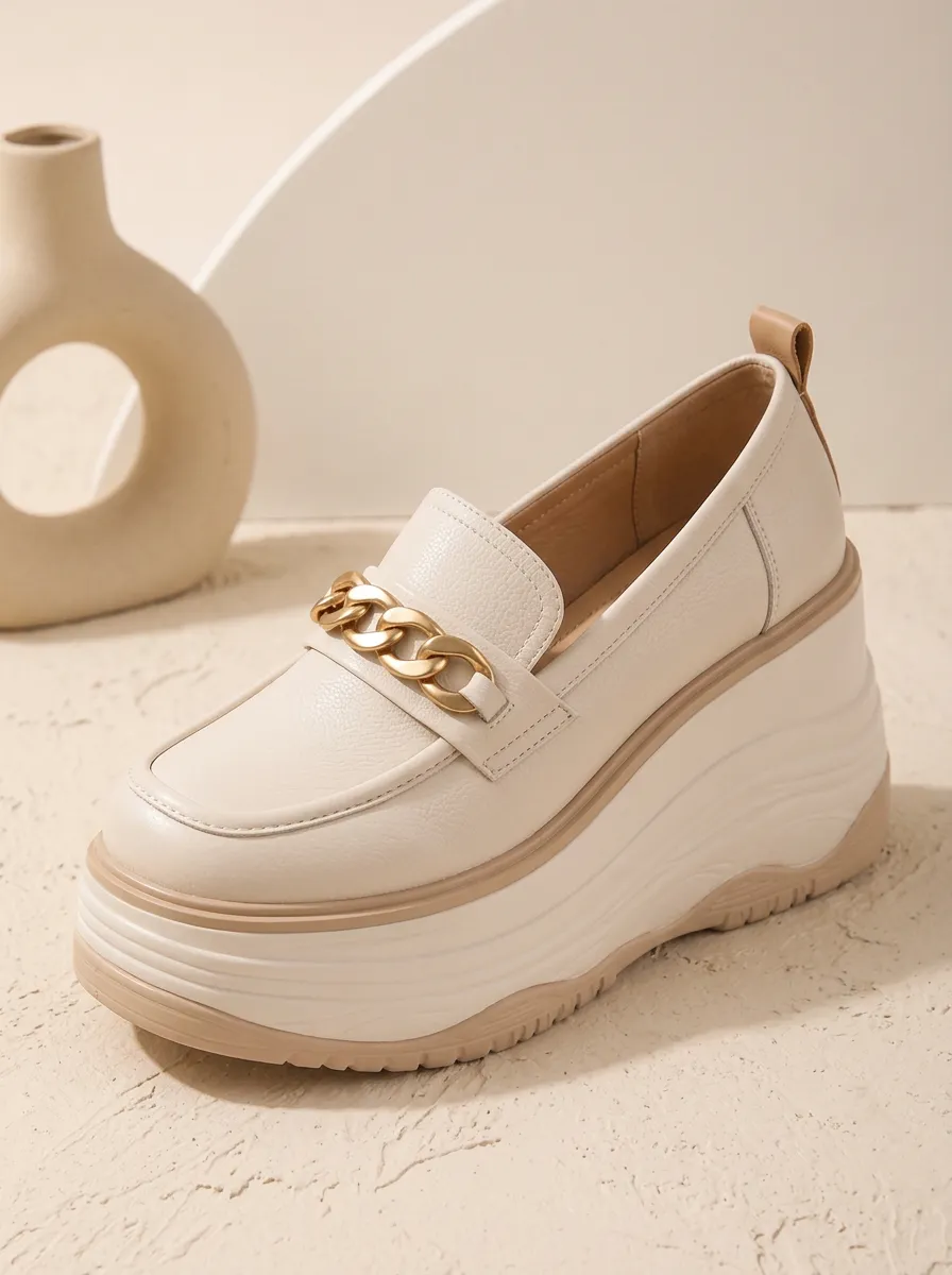 Unisex Chain-Detail Wedge Slip-On Platform Loafers