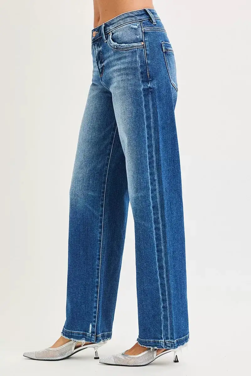 Raw Hem Side Seam Baggy Jeans