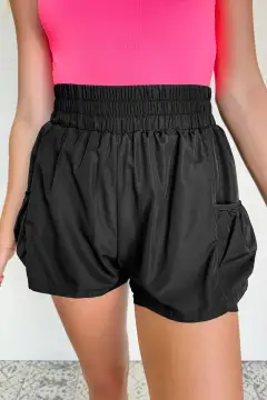 Elastic High Waist Pocketed Casual Shorts