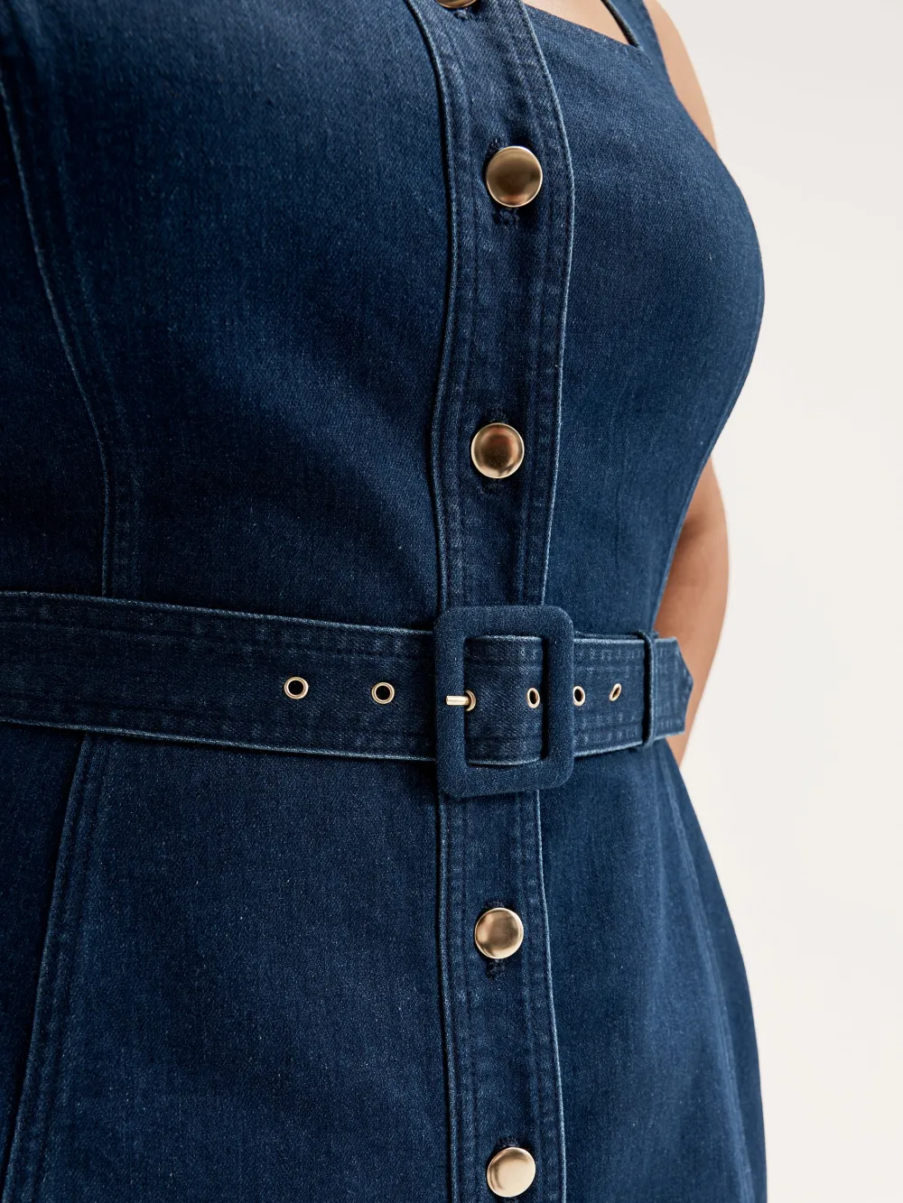 Square Neck Denim Midi Dresses