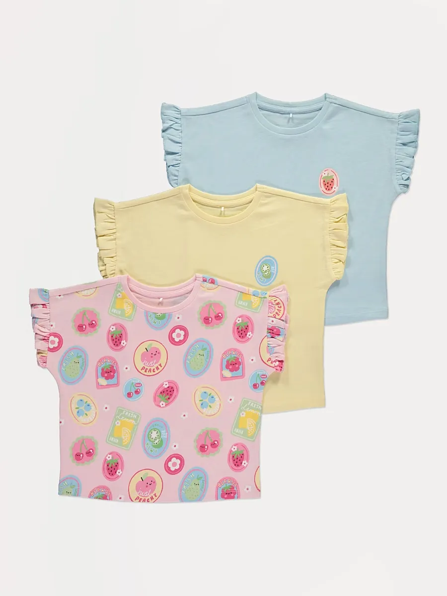 Fruit Stamp Frill Short Sleeve Tops 3 Pack