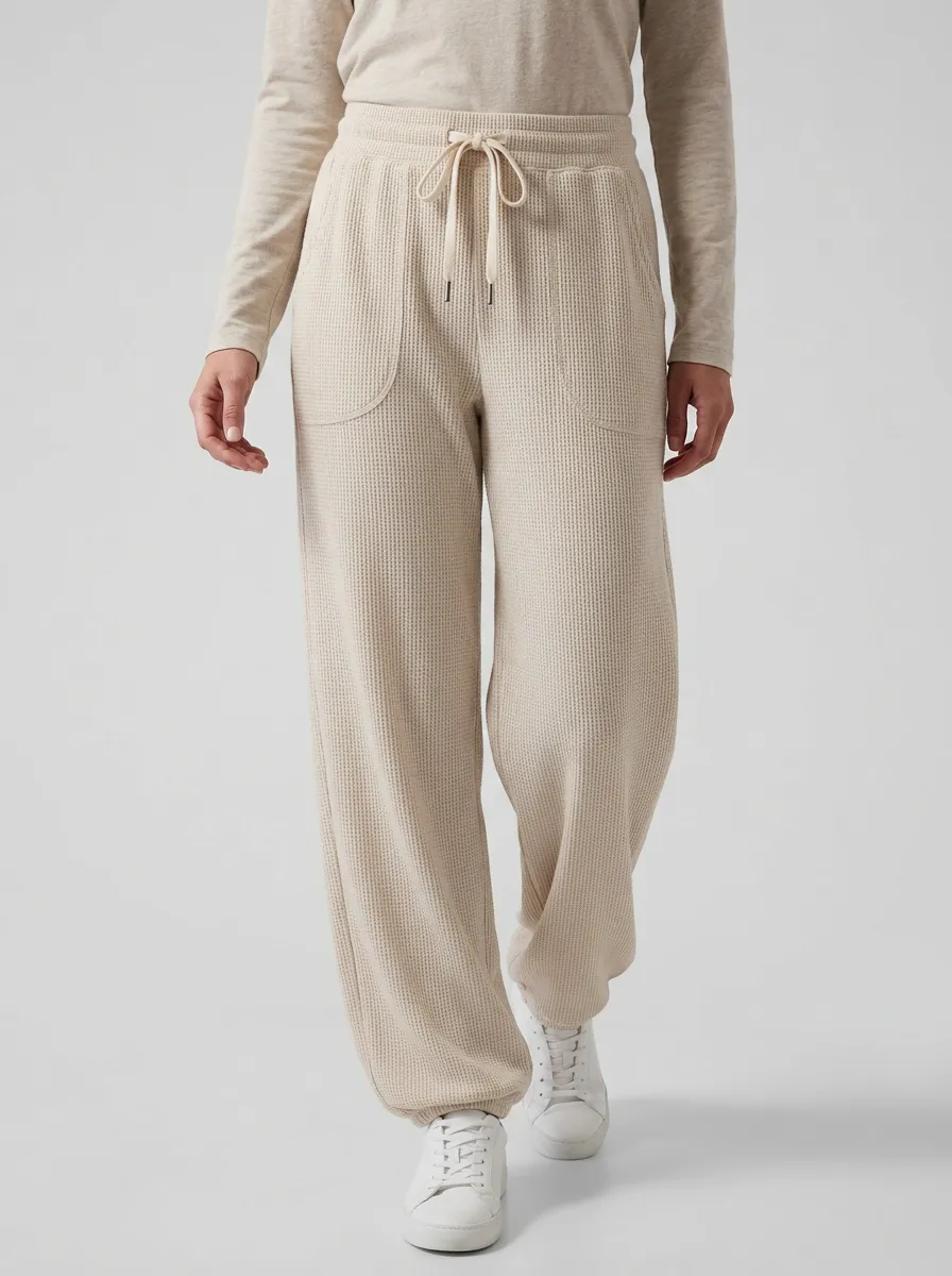 Women's Casual Lounge Waffle Knit Drawstring Jogger Pants