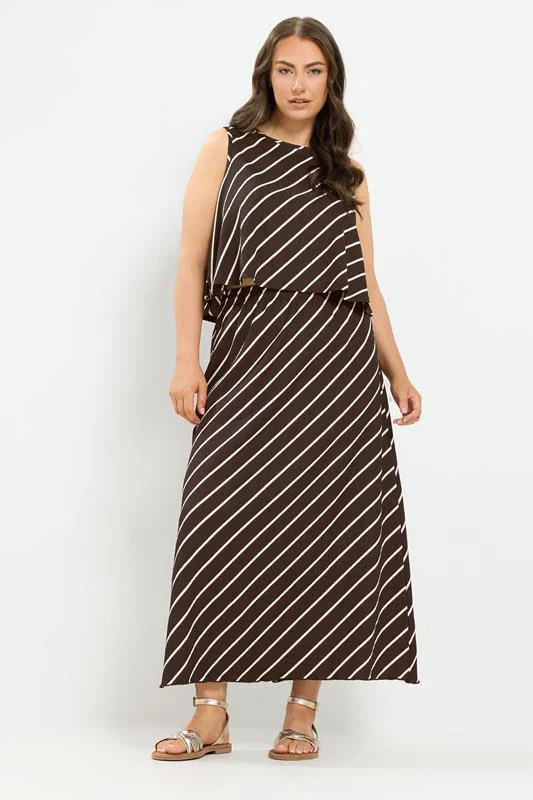 Chocolate Brown Stripe Maxi Skirt detail 1