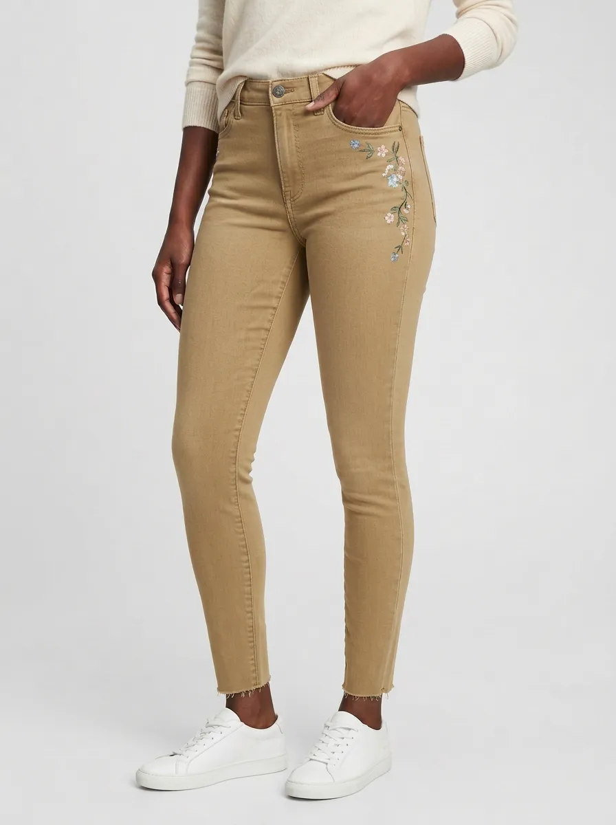 Women's Floral Embroidered Printed Slim Jeans