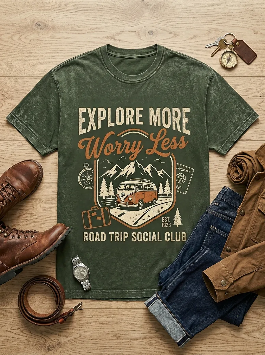 Unisex Road Trip Lover Camper Van Mountain Printed T-shirt