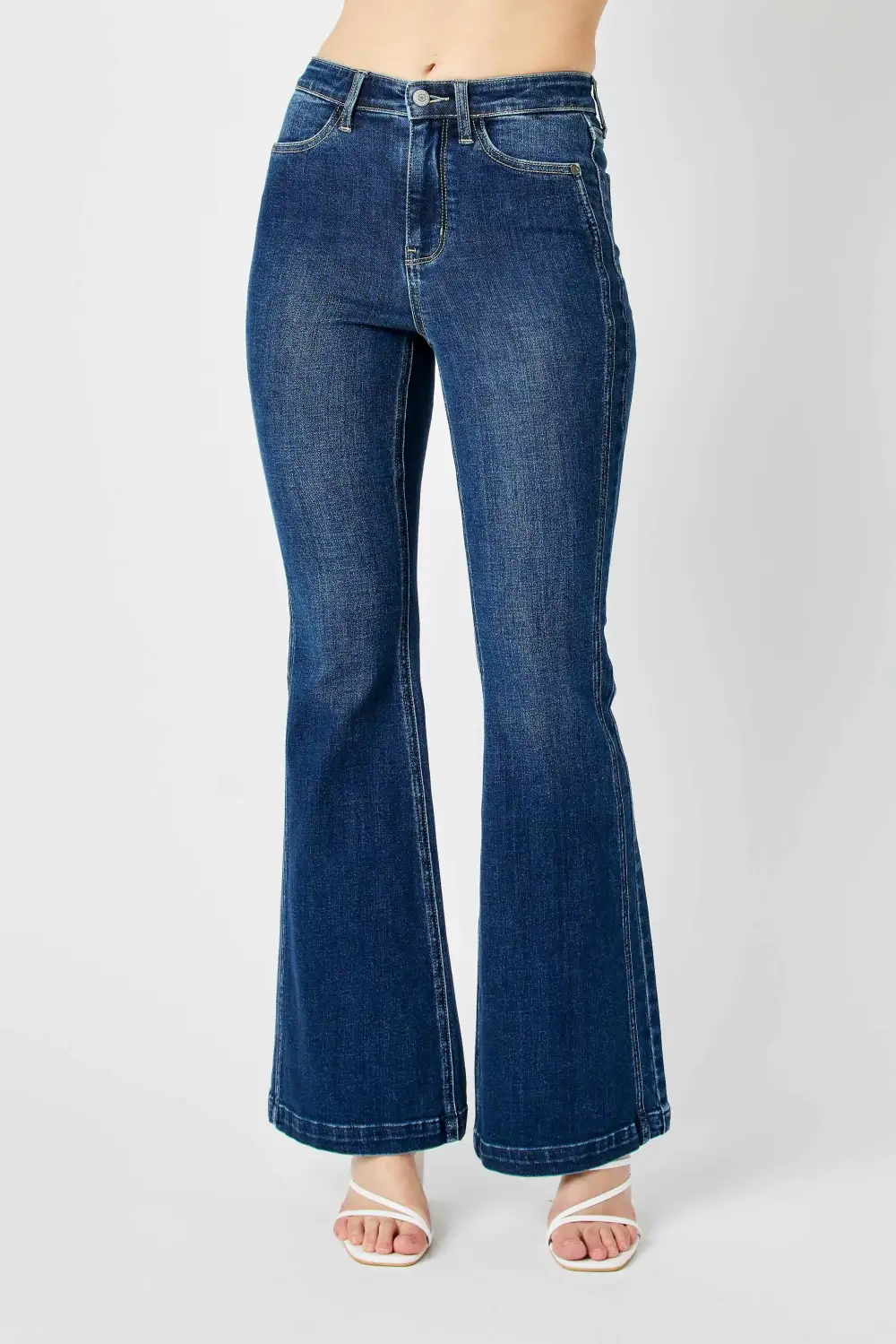 Smooth Flare Leg Seam Detail Denim Jeans