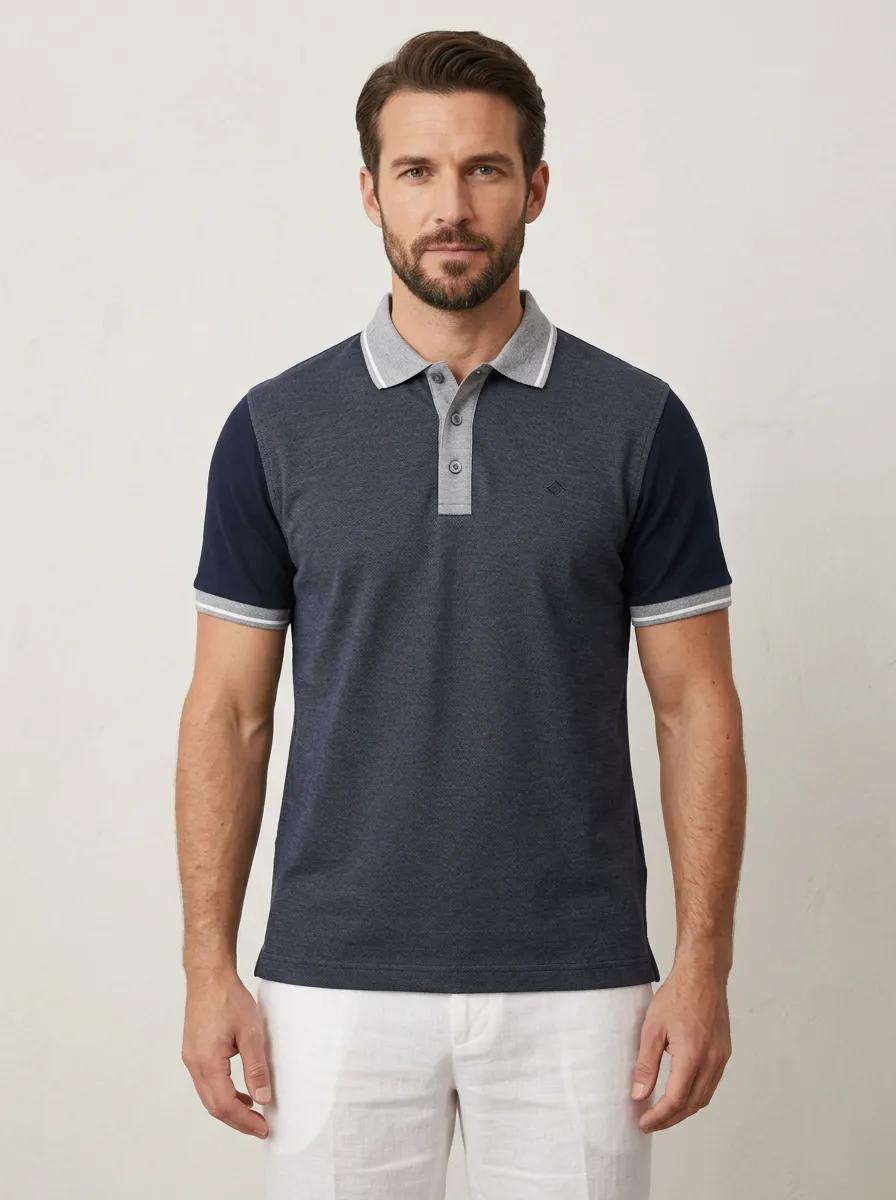 Men's Casual Business Colorblock Contrast Trim Polo Shirt
