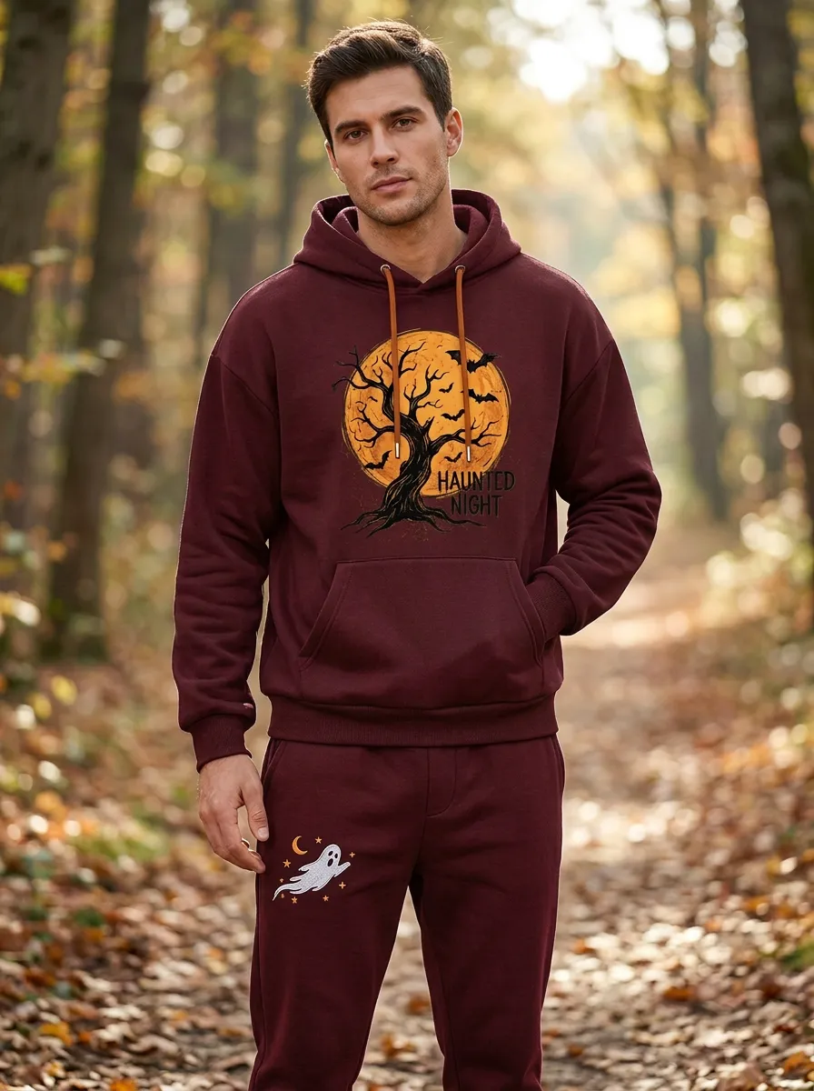 Men's Halloween Haunted Night Moon Tree Ghost Printed Tracksuit
