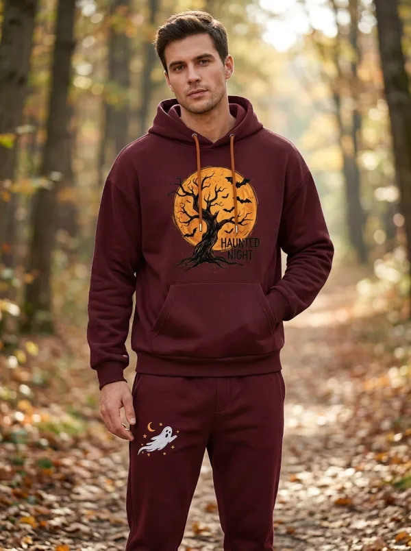 Men's Halloween Haunted Night Moon Tree Ghost Printed Tracksuit