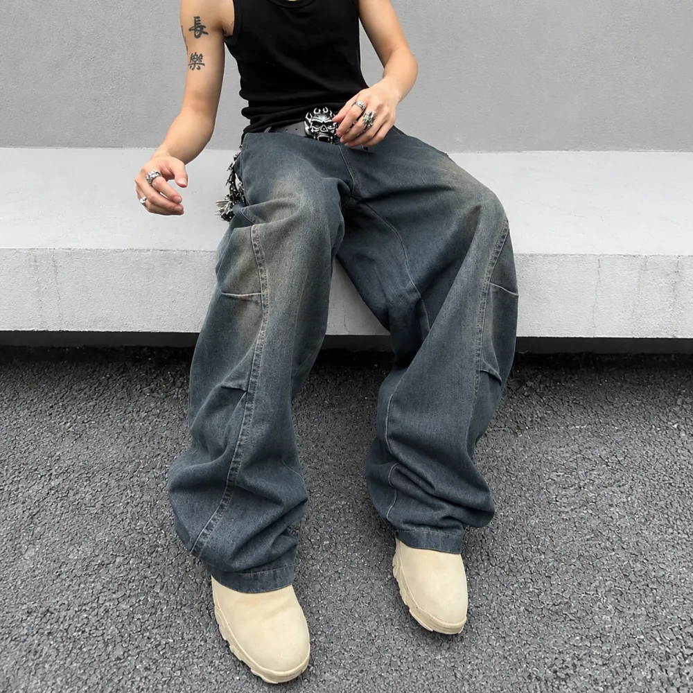 Distressed Wide-Leg Jeans