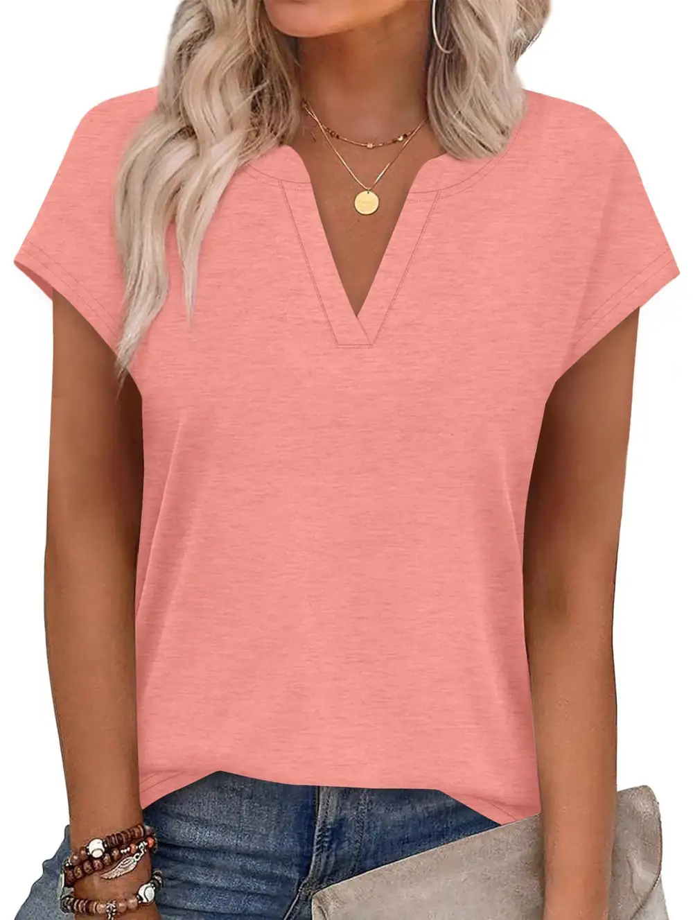 Textured V-Neck Short Sleeve Top