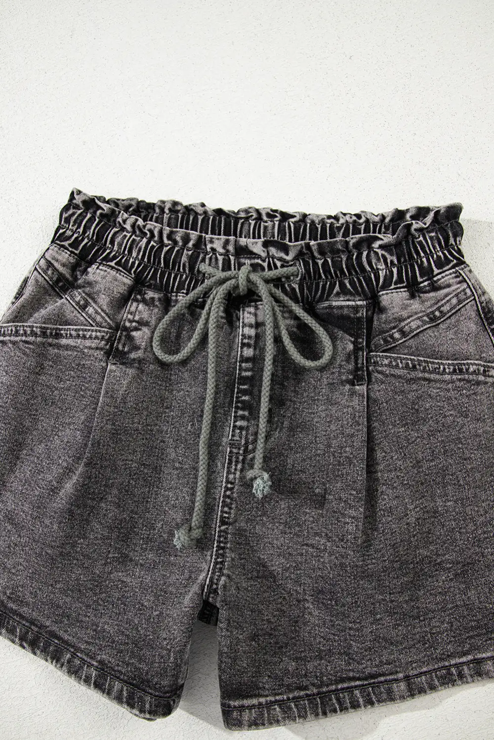 Black Drawstring High Waist Casual Denim