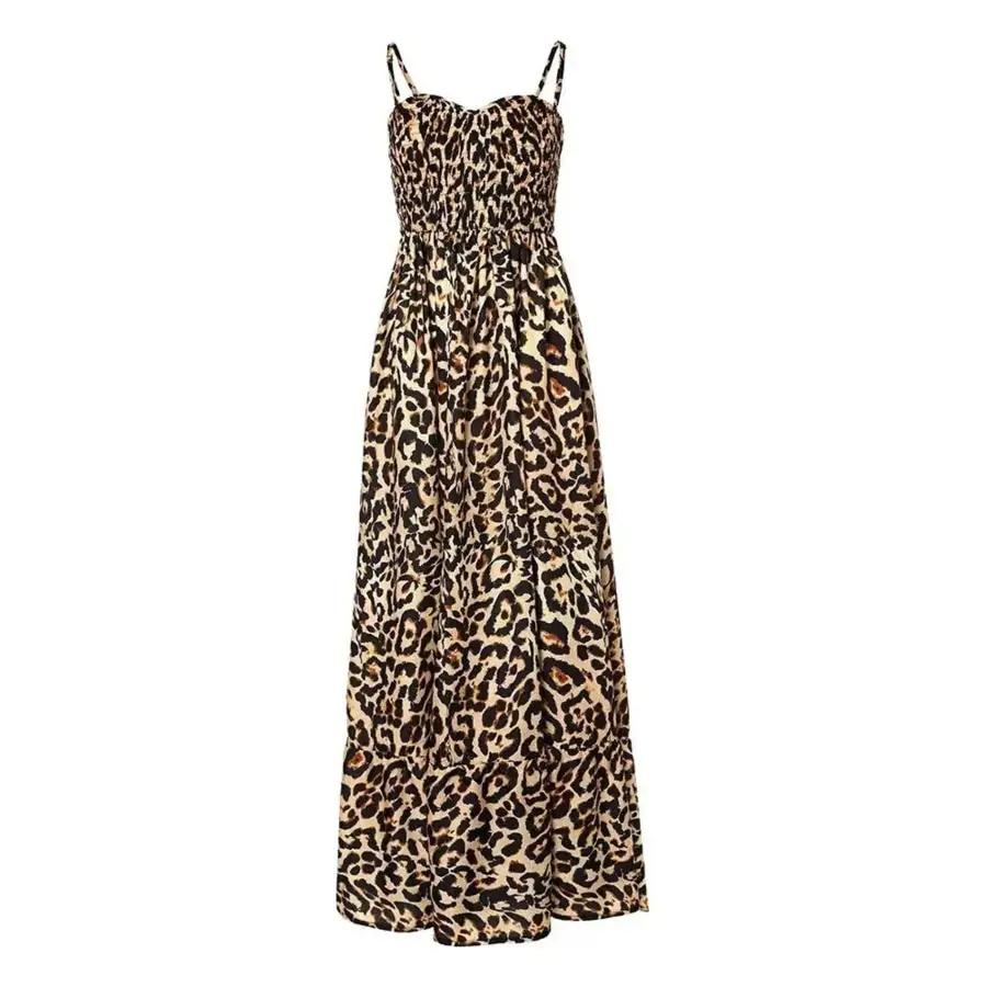Full Size Leopard Print Spaghetti Strap Maxi Dress Plus Size