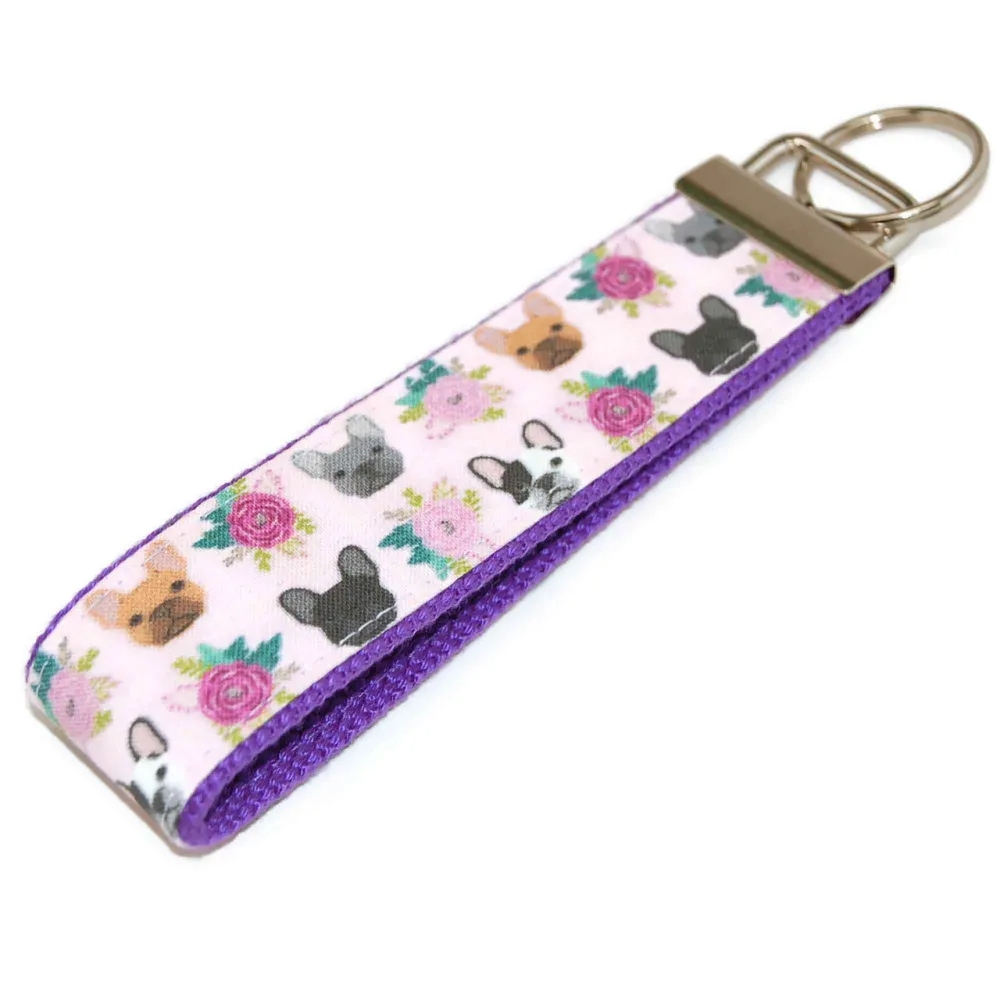 Bulldog Floral Storybook Inspired Keychain