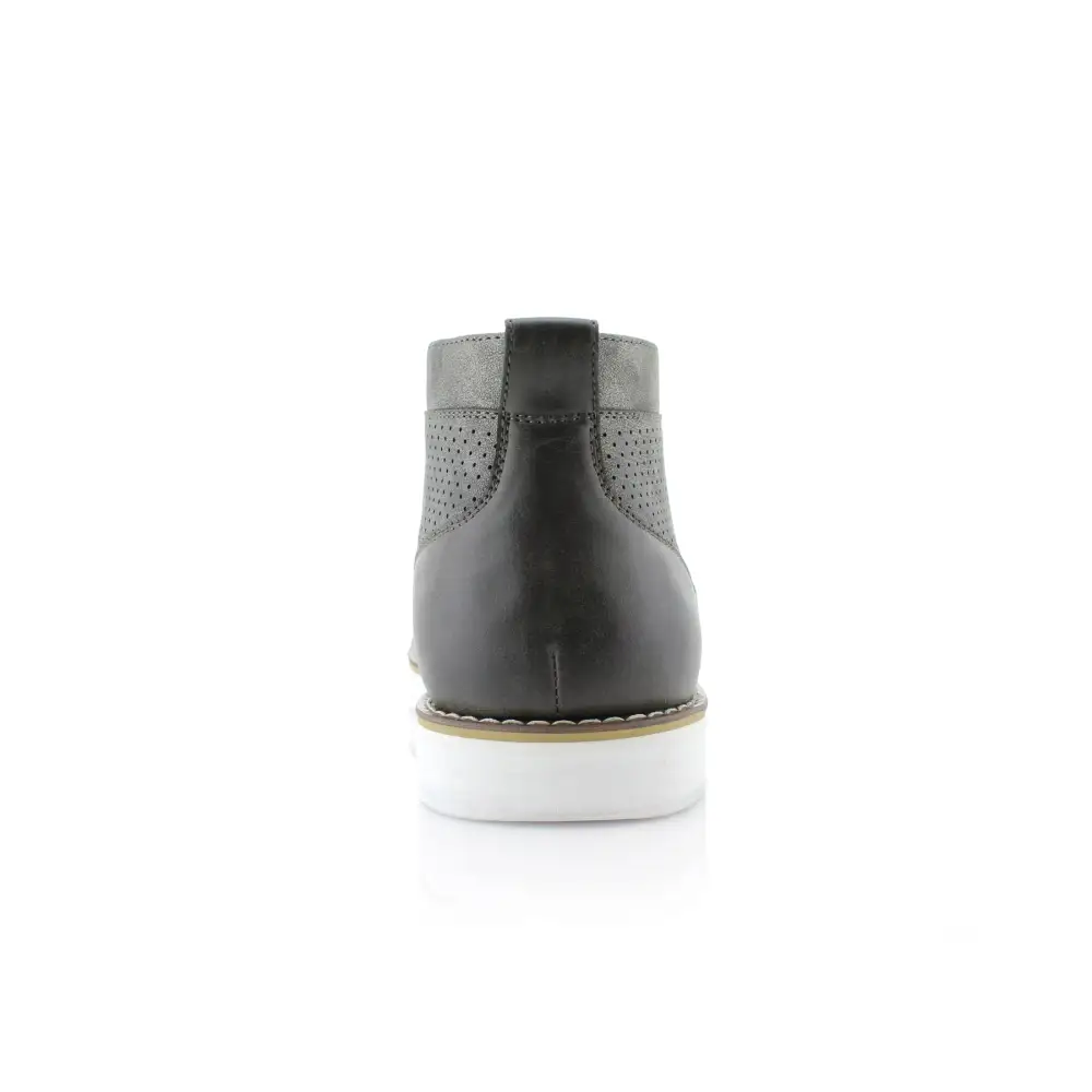 Faux-Leather Burnished Perforated Ankle Boots