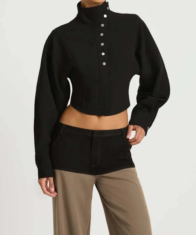 Black Funnel-Neck Shacket