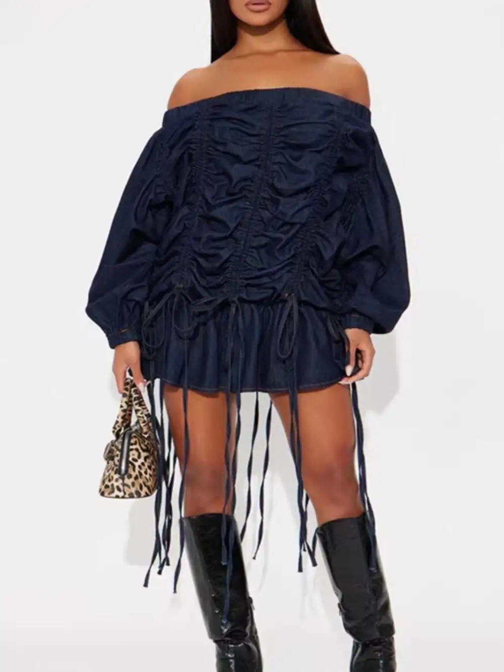 Denim Ruched Dress Casual