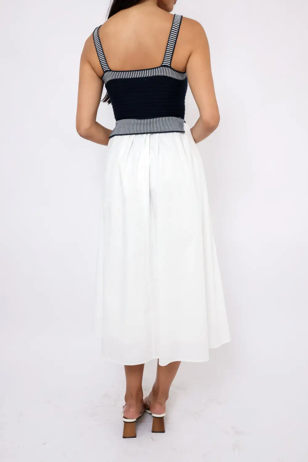 Sleeveless Mixed Media Striped Midi Dress