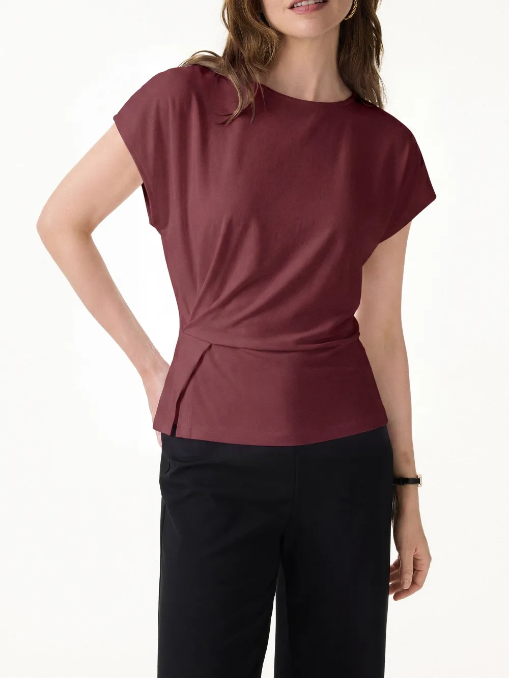 Cooling Ponte Relaxed Round Neck Tucked Top