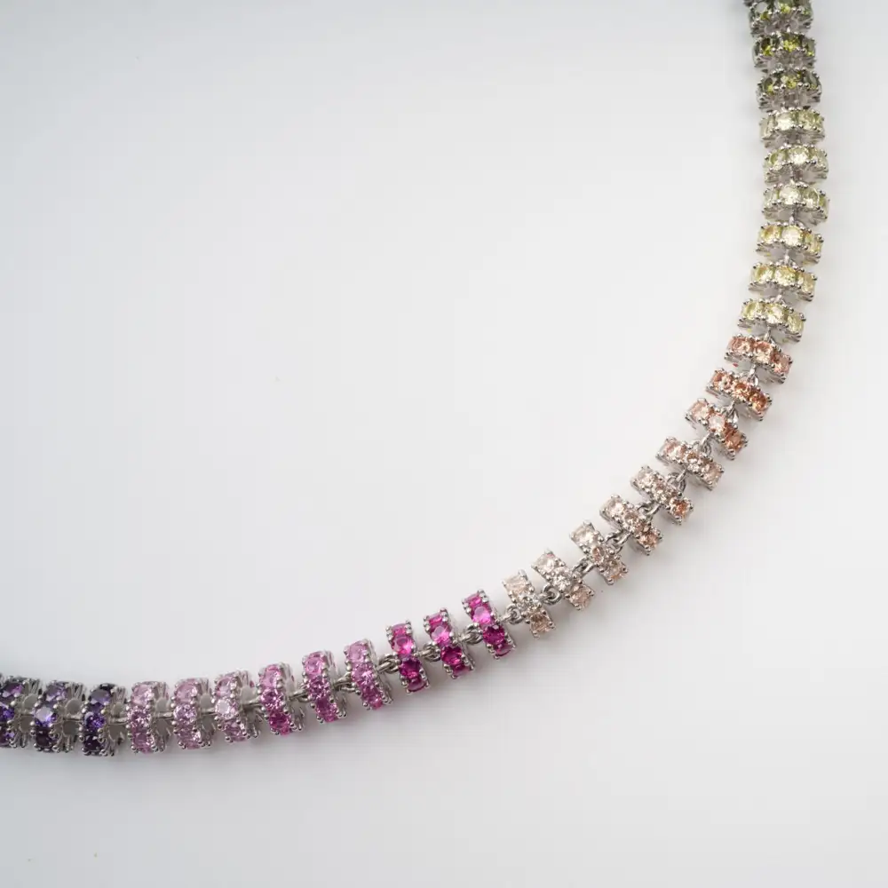 Multicolor Crystal Embellished Sterling Silver Necklace