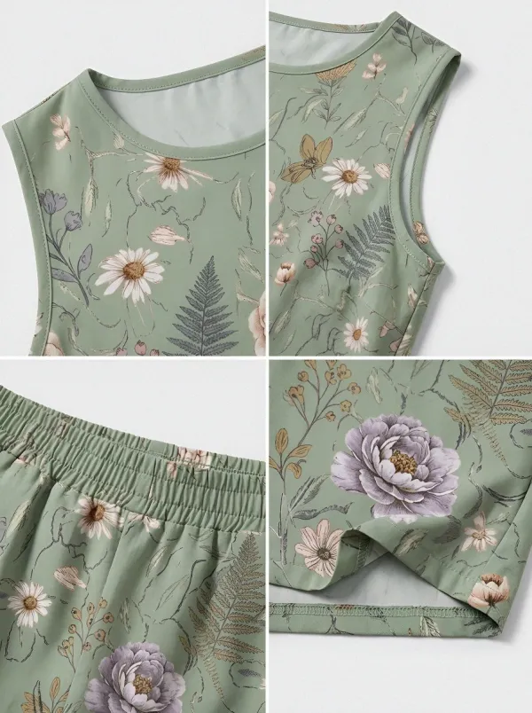 Women's Botanical Garden Floral Printed Sleeveless Set